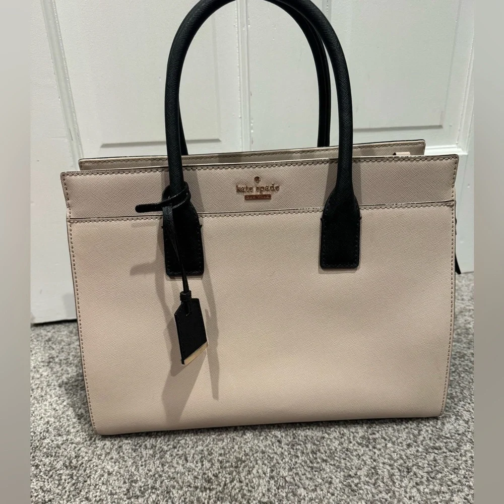 Kate Spade Leather Bag Pale Pink Trimmed Black Satchel strap info in description